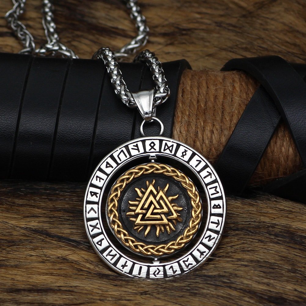 Pendentif Viking Valknut Acier Inoxydable et Doré