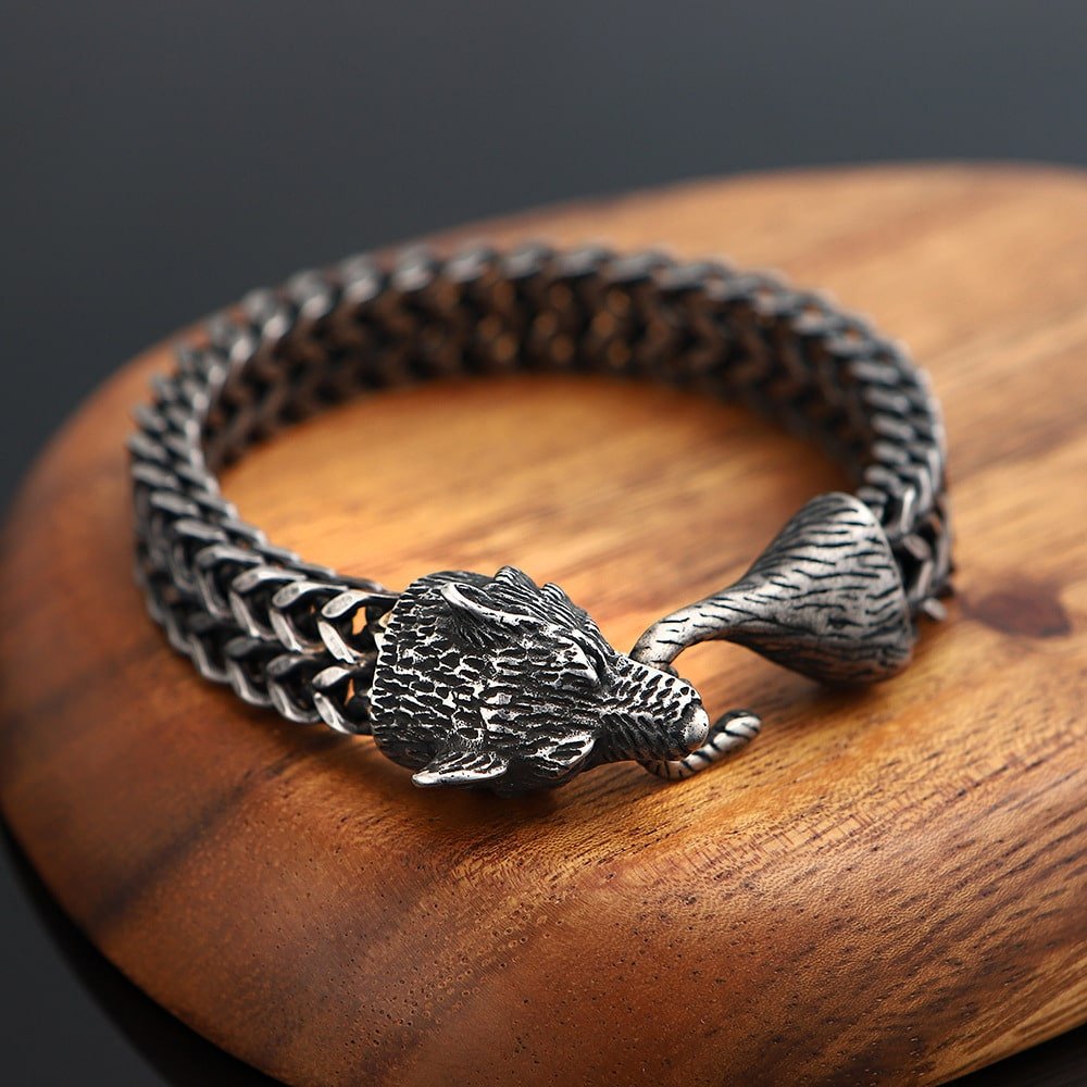 Collier Viking Tête de Loup en acier inoxydable noir