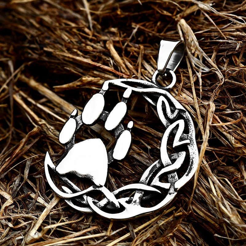 Pendentif viking patte de loup et nœud celtique en acier inoxydable