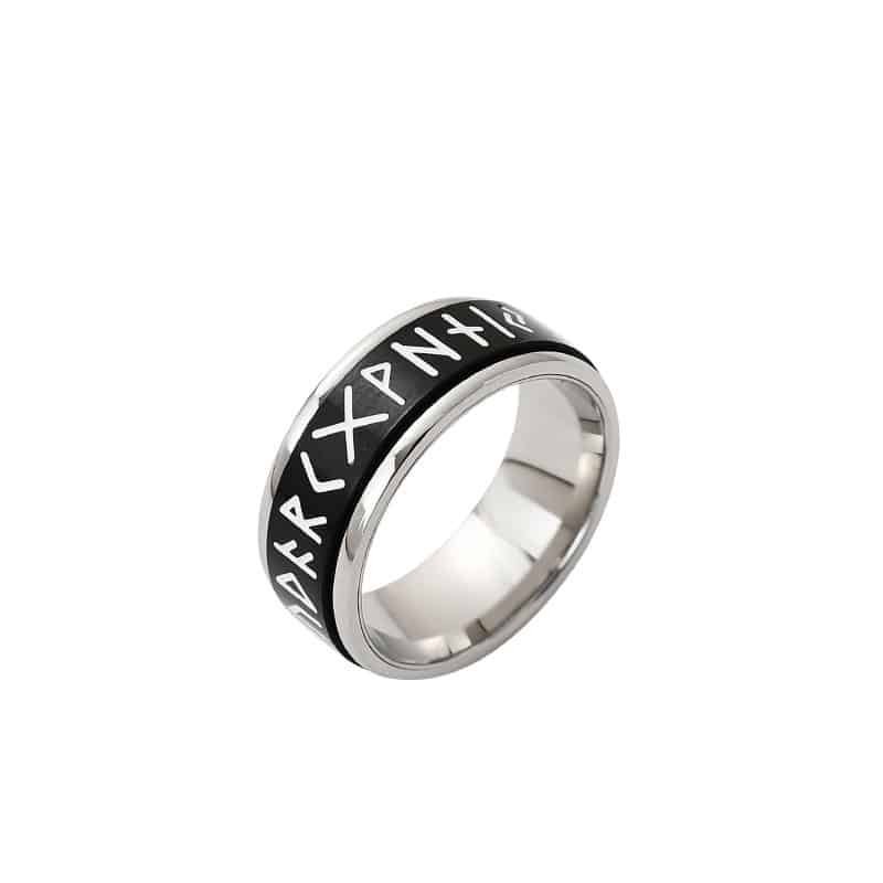 Bague viking runes en acier inoxydable noir