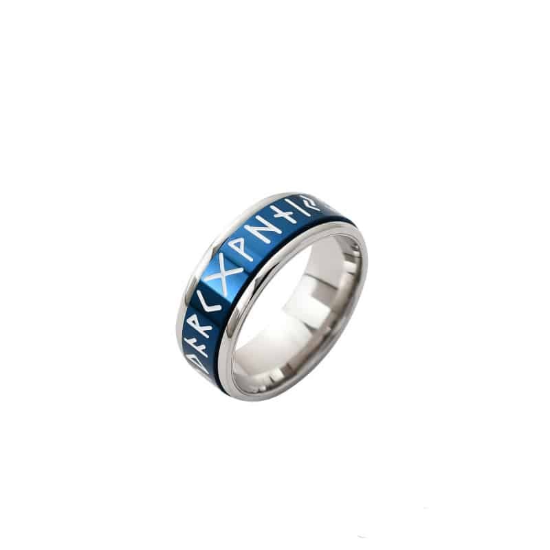 Bague viking runes en acier inoxydable bleu