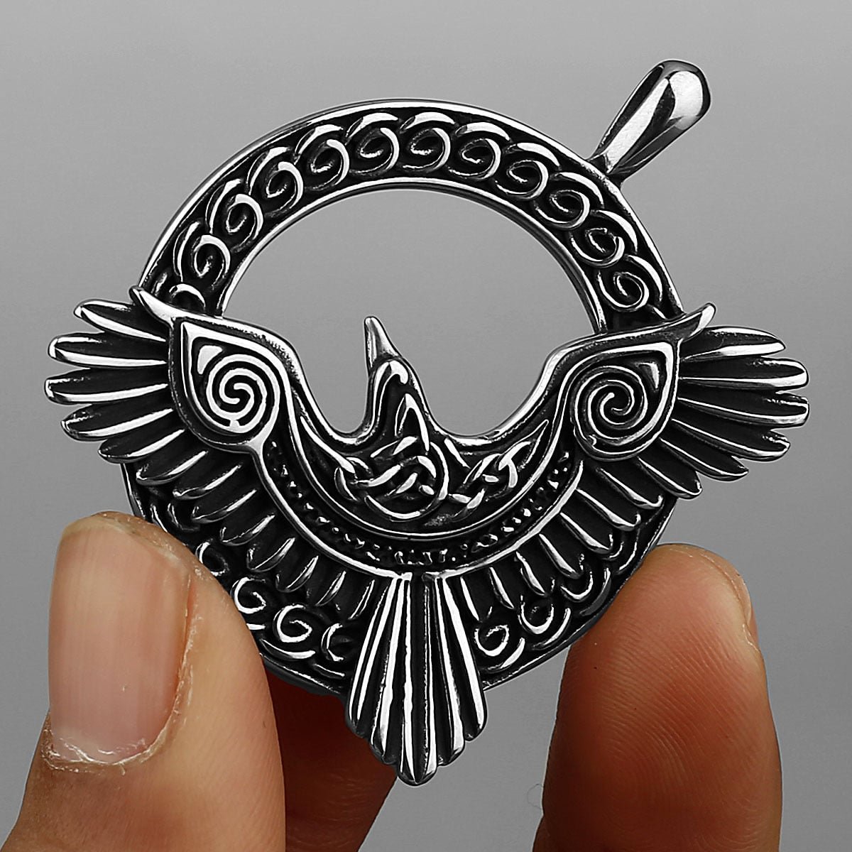 Pendentif Viking Oiseau Phénix en Acier Titane argenté