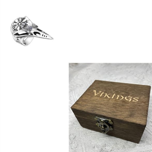 Bague viking en acier inoxydable avec motif tribal avec boite de rangement