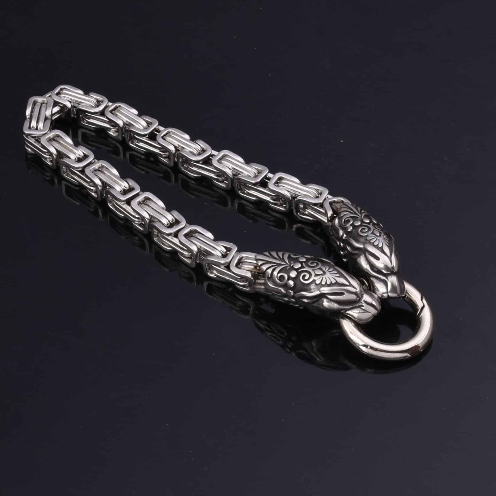 Bracelet viking tête de loup chaine en maillon