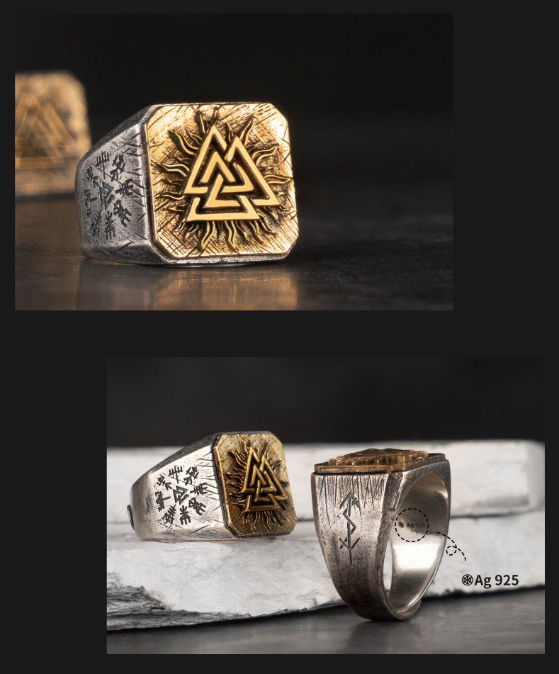 Chevalière Viking Valknut finition contrastée