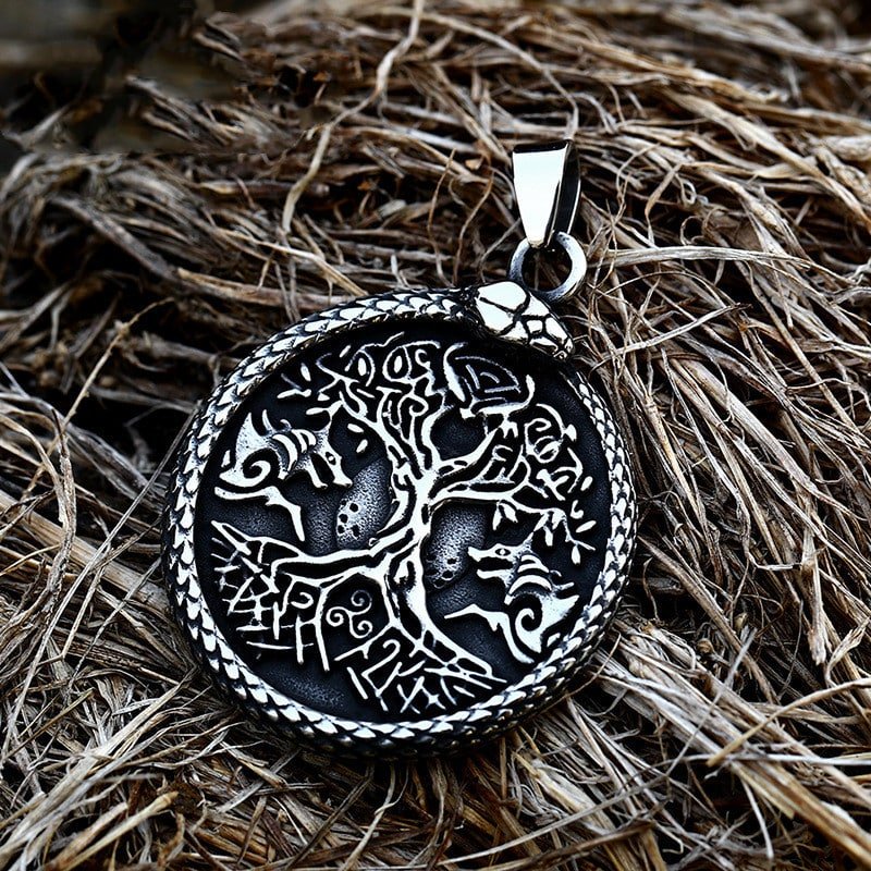 Pendentif viking arbre de vie en acier inoxydable