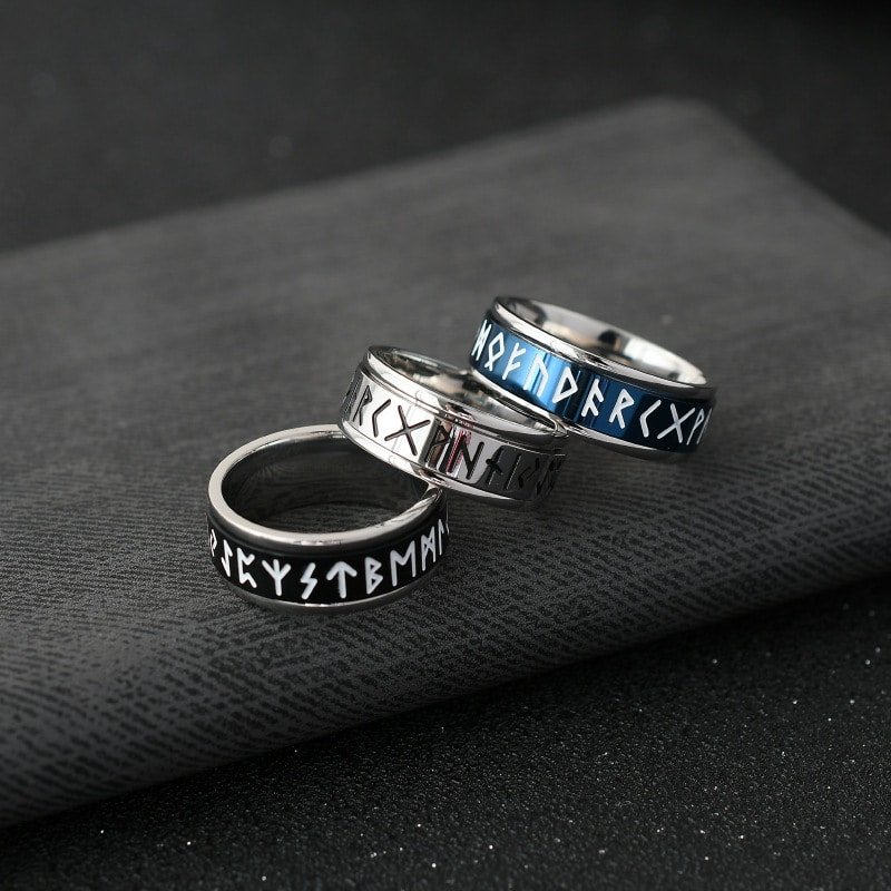 Bague viking runes finition polie