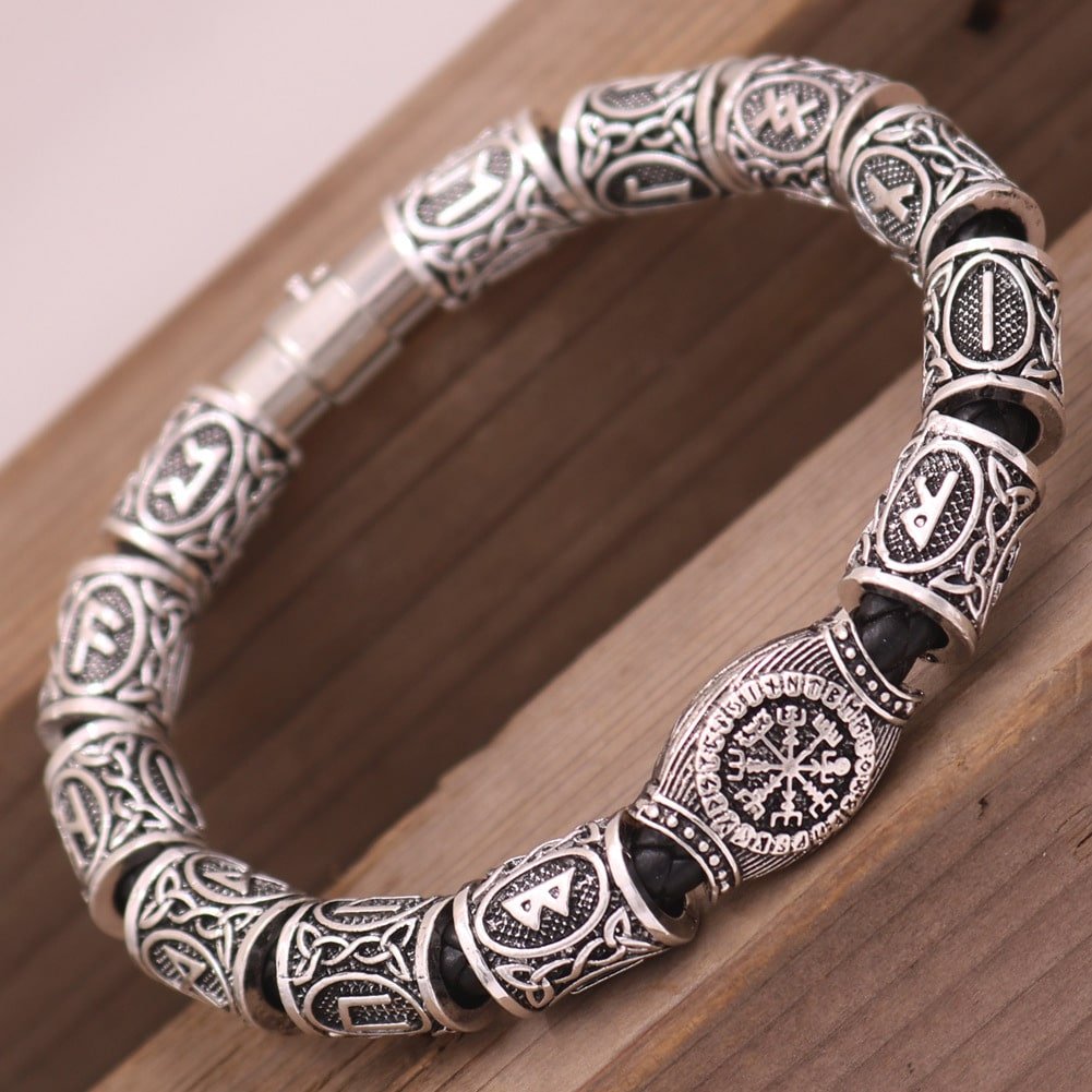 Bracelet Viking Motif Runique argenté retro