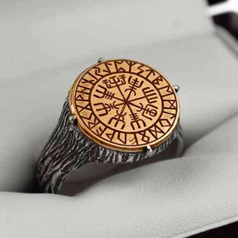 Bague viking motif boussole complexe