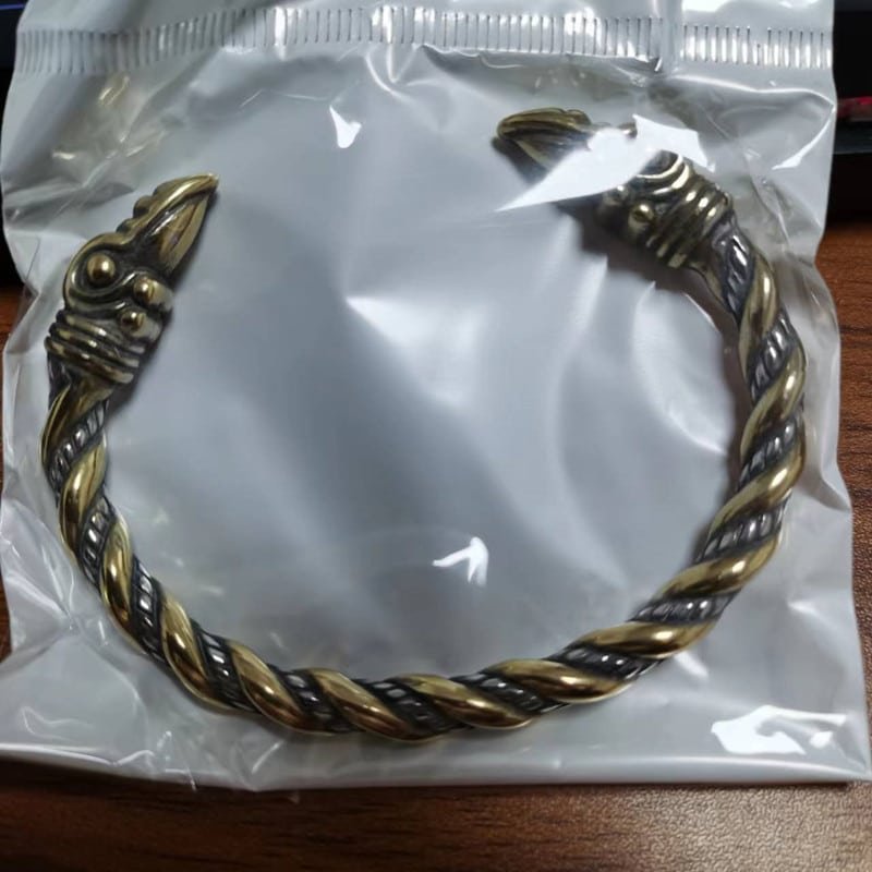 Bracelet Viking Tête de Loup couleur doré