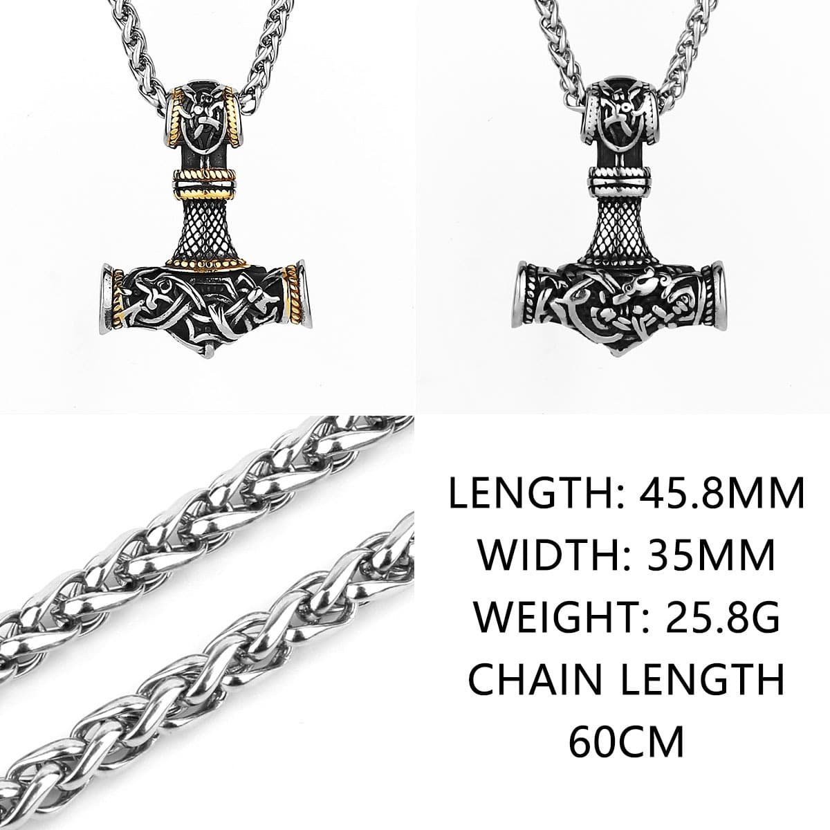 Pendentif Viking Mjölnir finement gravé avec chaine