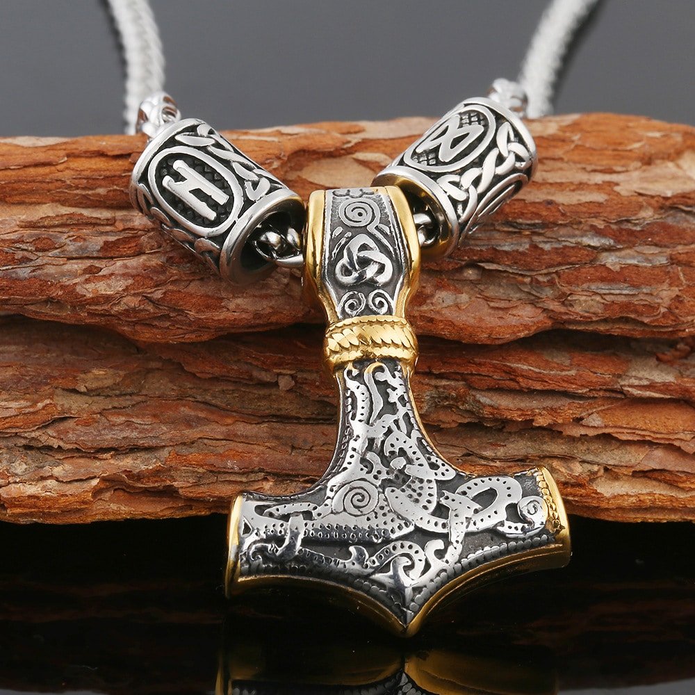 Pendentif viking Mjölnir en acier inoxydable avec chaîne robuste