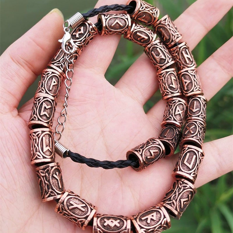 Bijoux de Barbe Viking Motif Runes cuivre