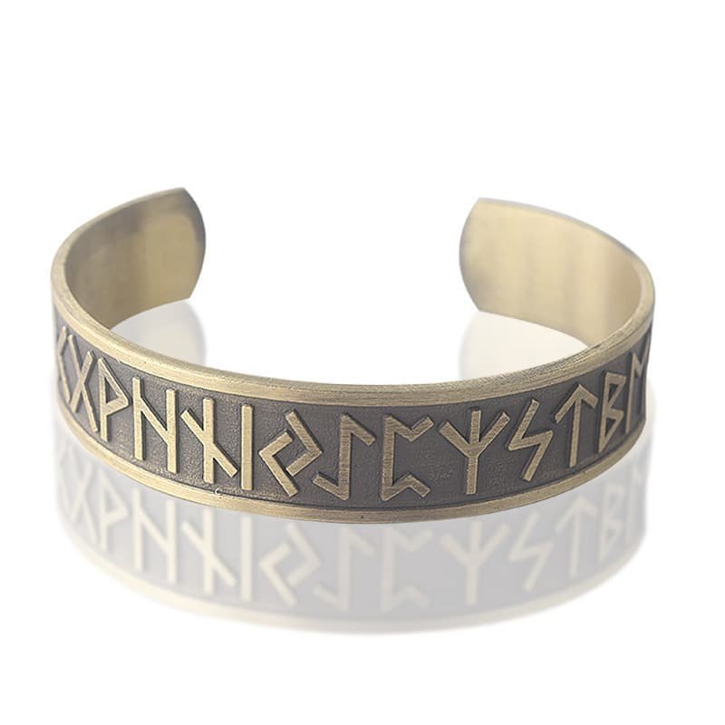 Bague Viking Mjölnir avec motif rune de couleur or