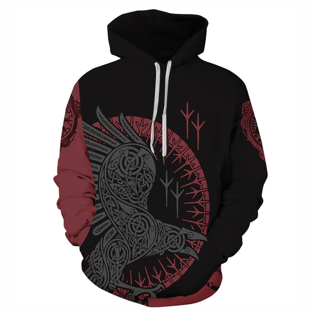 Sweat à capuche Viking Motif Bouclier Celtique rouge et noir