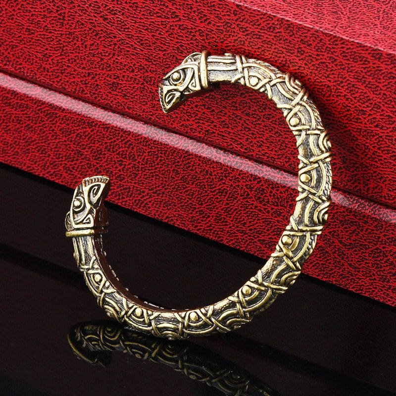 Bracelet Viking Motifs Tête d'Animal couleur or