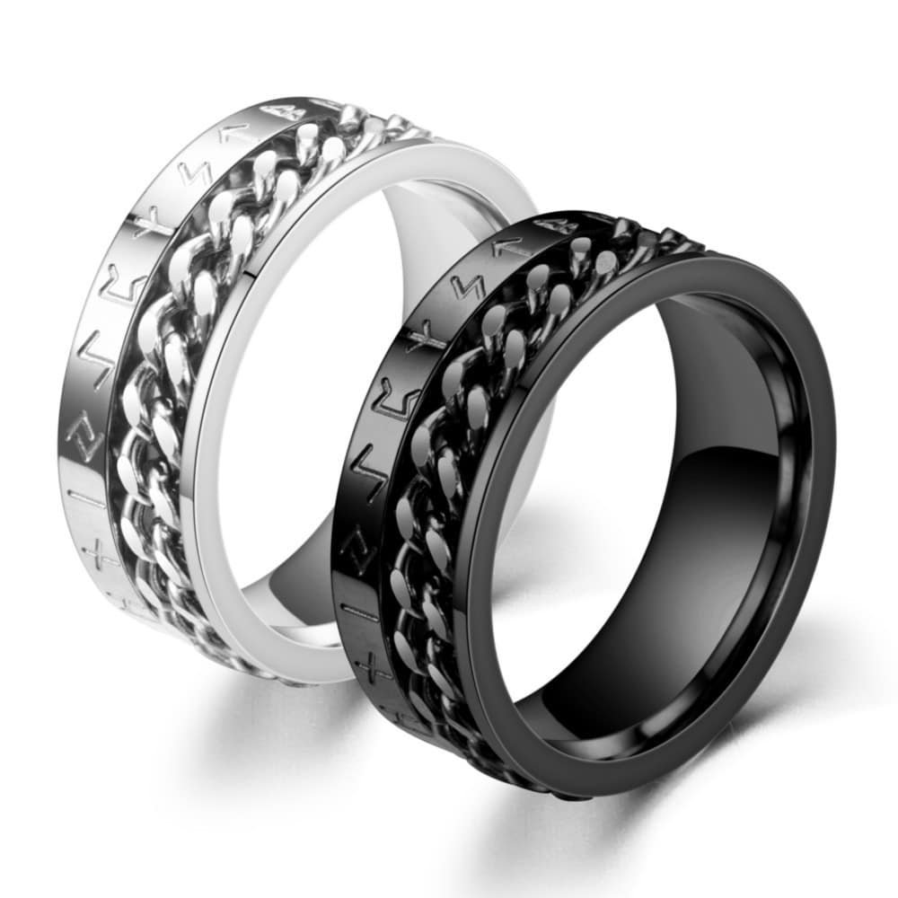 Bague Viking à Gravure Runique argenté et noir