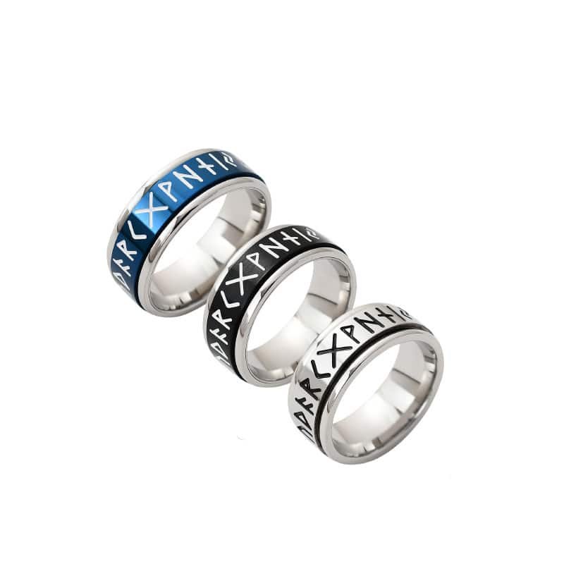 Bague viking runes en acier style neutre