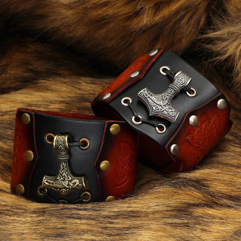 Bracelet viking en cuir tressé noir avec fermoir élégant et robuste