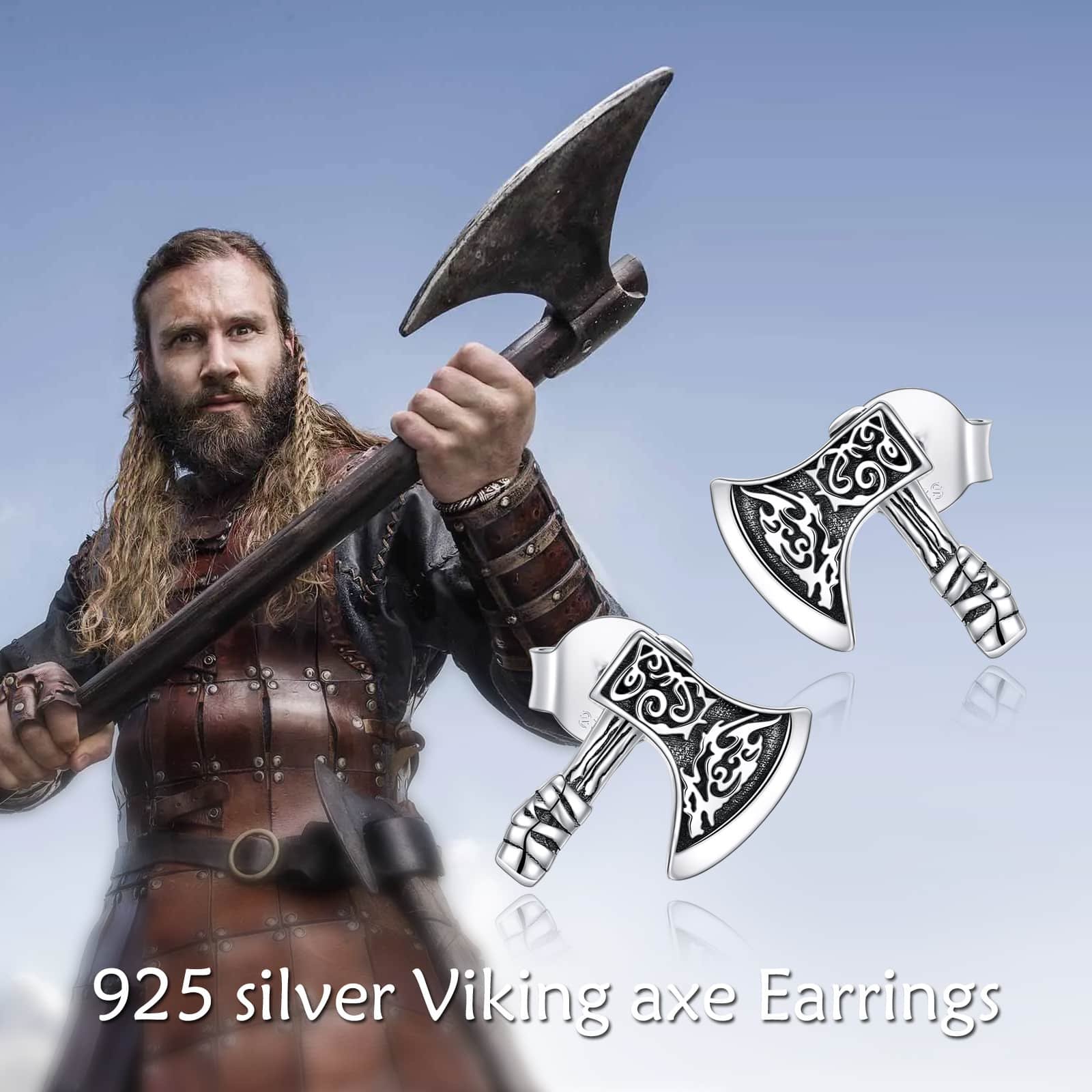 Boucles d'oreilles Viking à motif hache en argent 925 finition polie