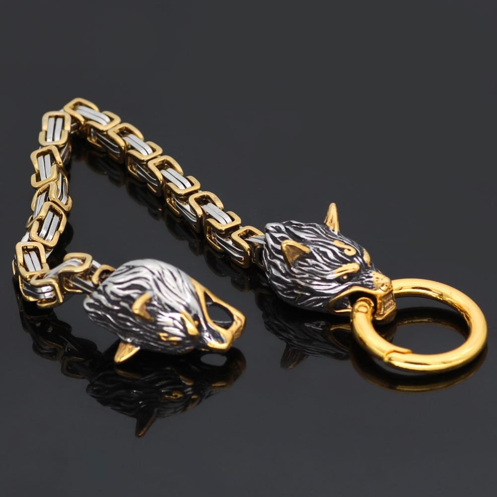 Bracelet Viking Tête de Loup finition doré