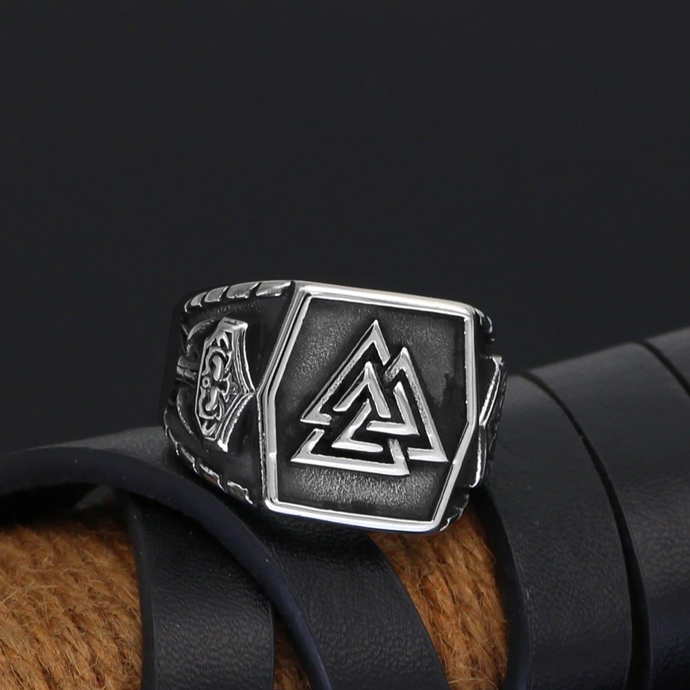 Chevalière Viking Valknut en acier style vintage