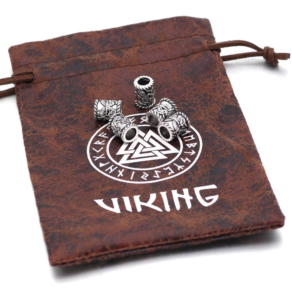 Perle de barbe viking motif runique avec pochette