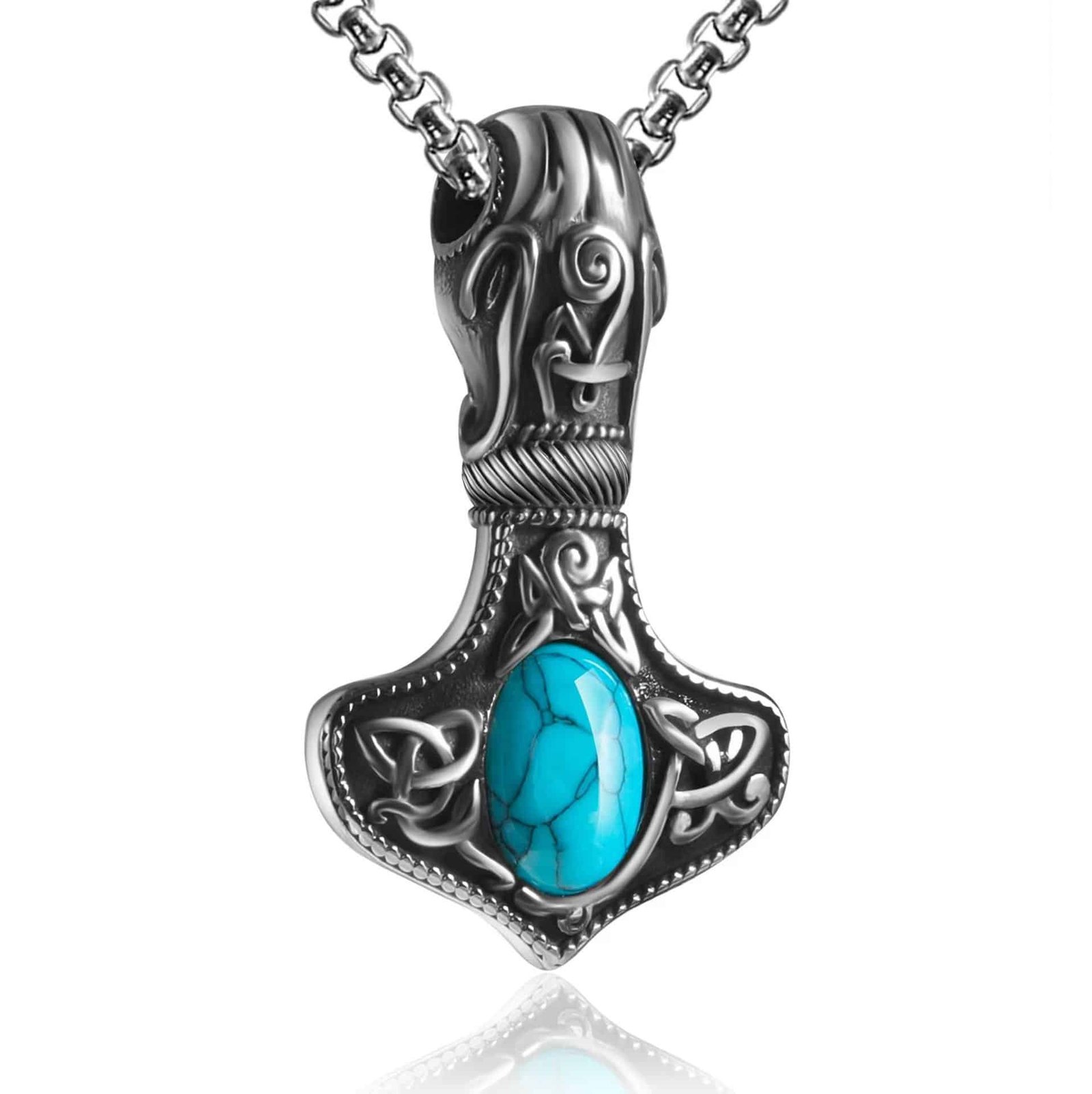 Pendentif Viking Hache Acier Inoxydable et Pierre Turquoise finition vieillie