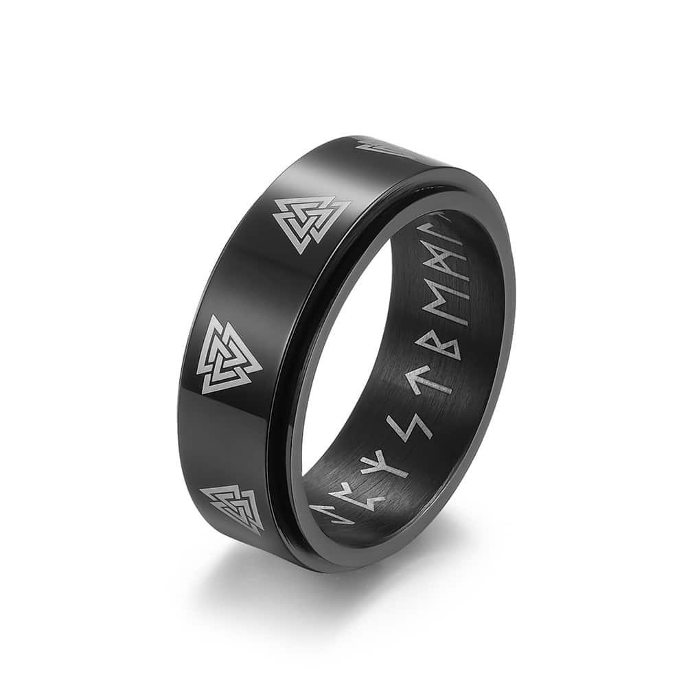 Bague viking en acier inoxydable avec runes noir