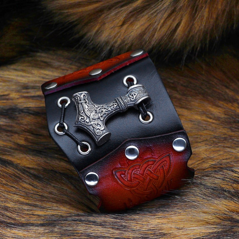 Bracelet viking en cuir marron avec fermoir