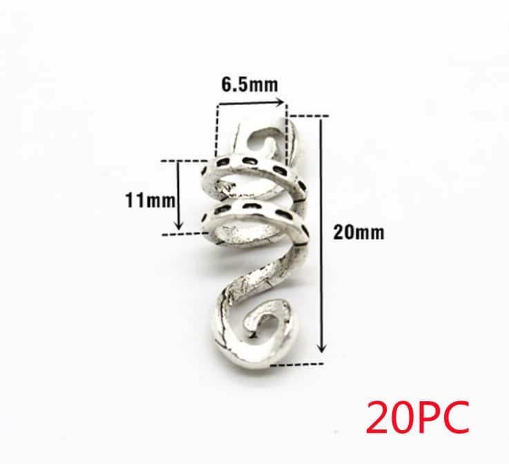 Bijoux de Cheveux Viking spirales en Argent 20pc