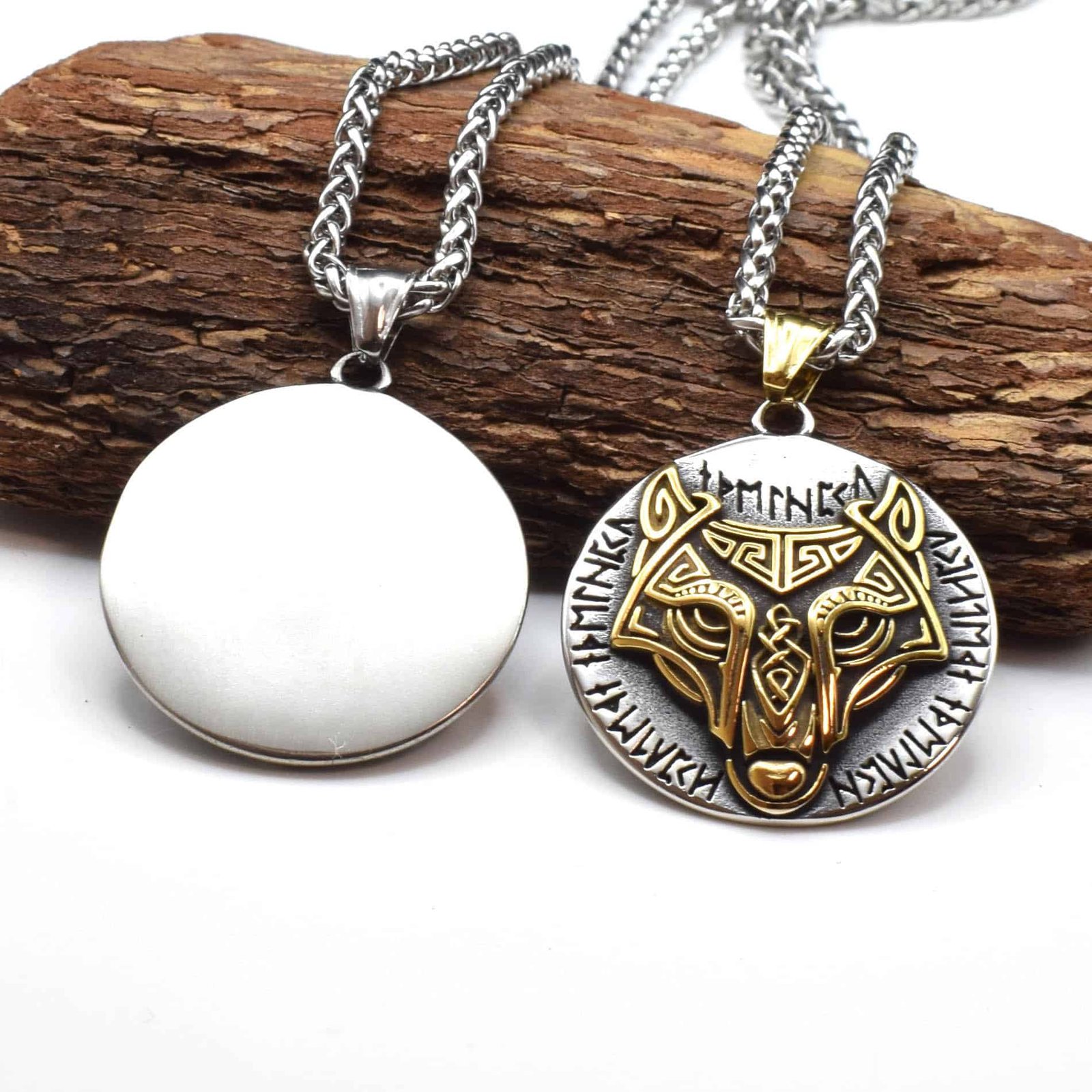 Pendentif Viking Tête de Loup doré et argenté unisexe