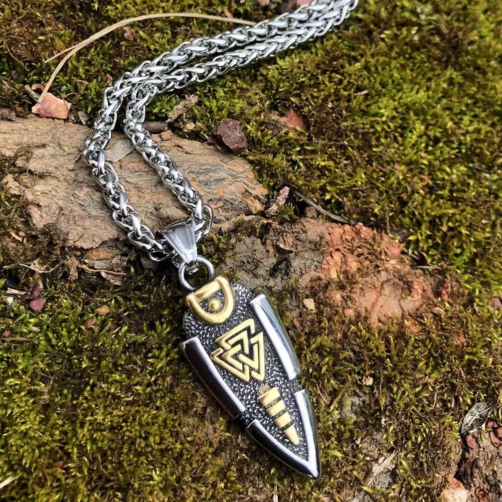 Pendentif Viking Flèche Acier Inoxydable et Doré avec chaine