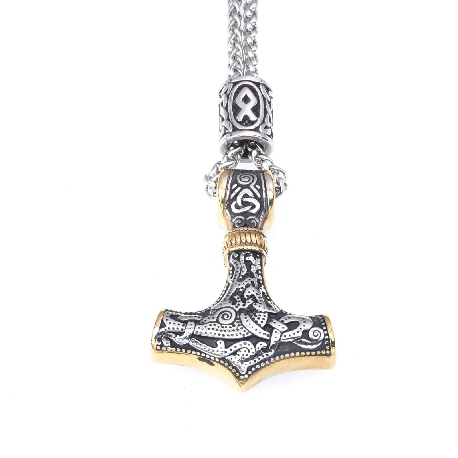 Pendentif Viking Marteau de Thor en Acier Inoxydable argent et or