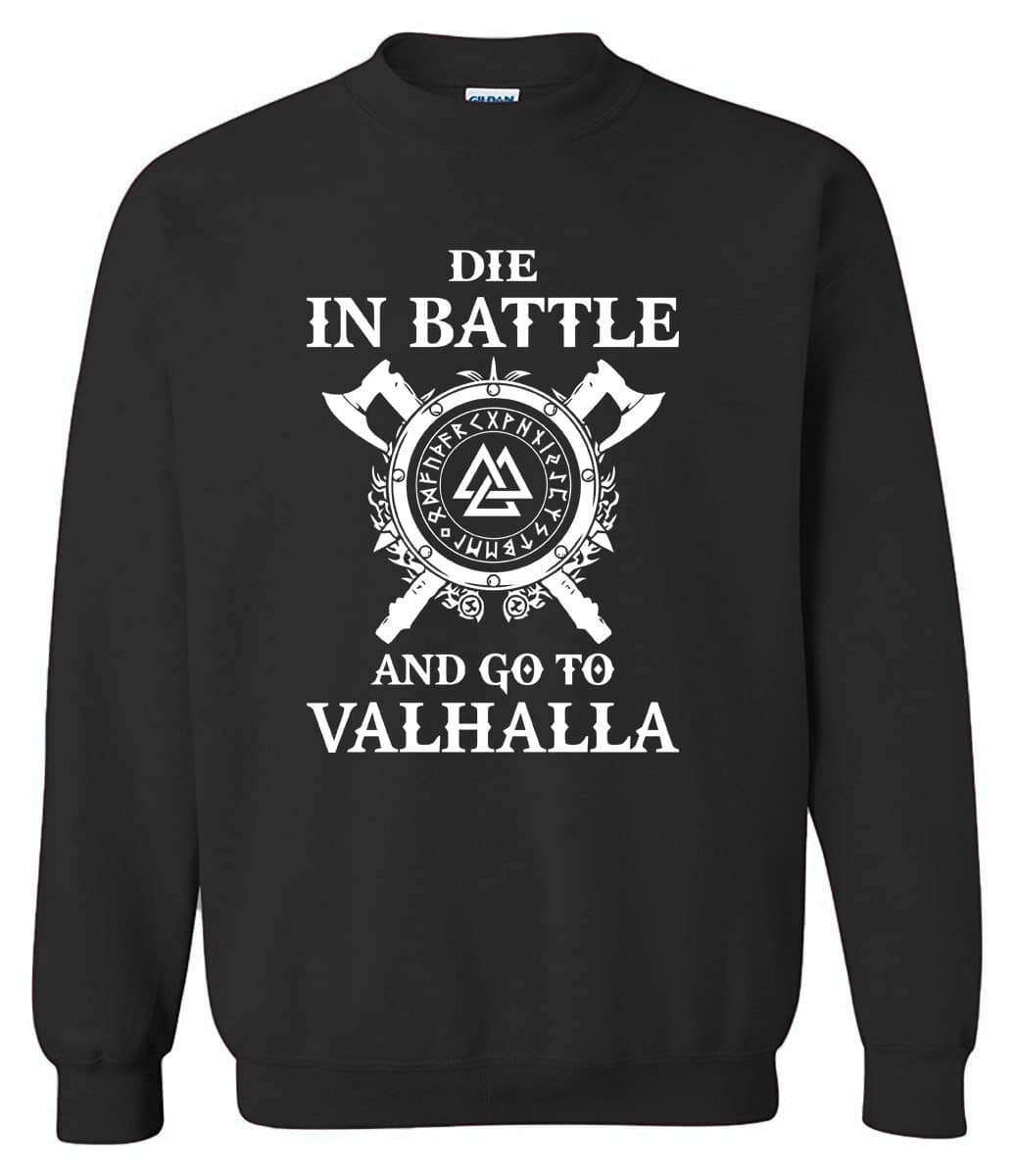 Pull "Die in Battle and Go to Valhalla" Motif Hache et Triskèle noir