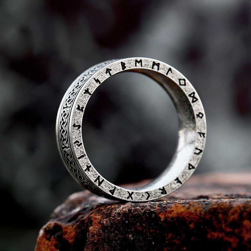 Bague Viking Acier Inoxydable Noir alphabet runique