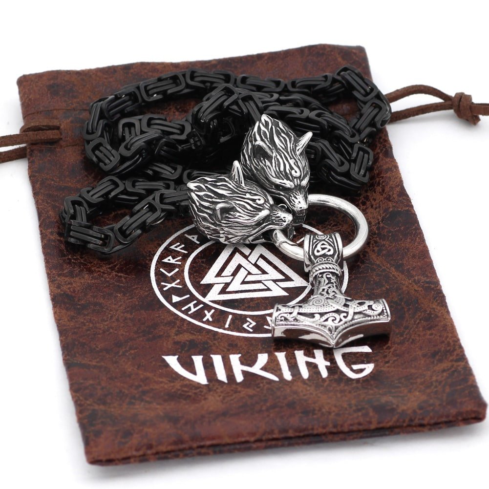 Pendentif Viking Tête de Loup avec sacoche