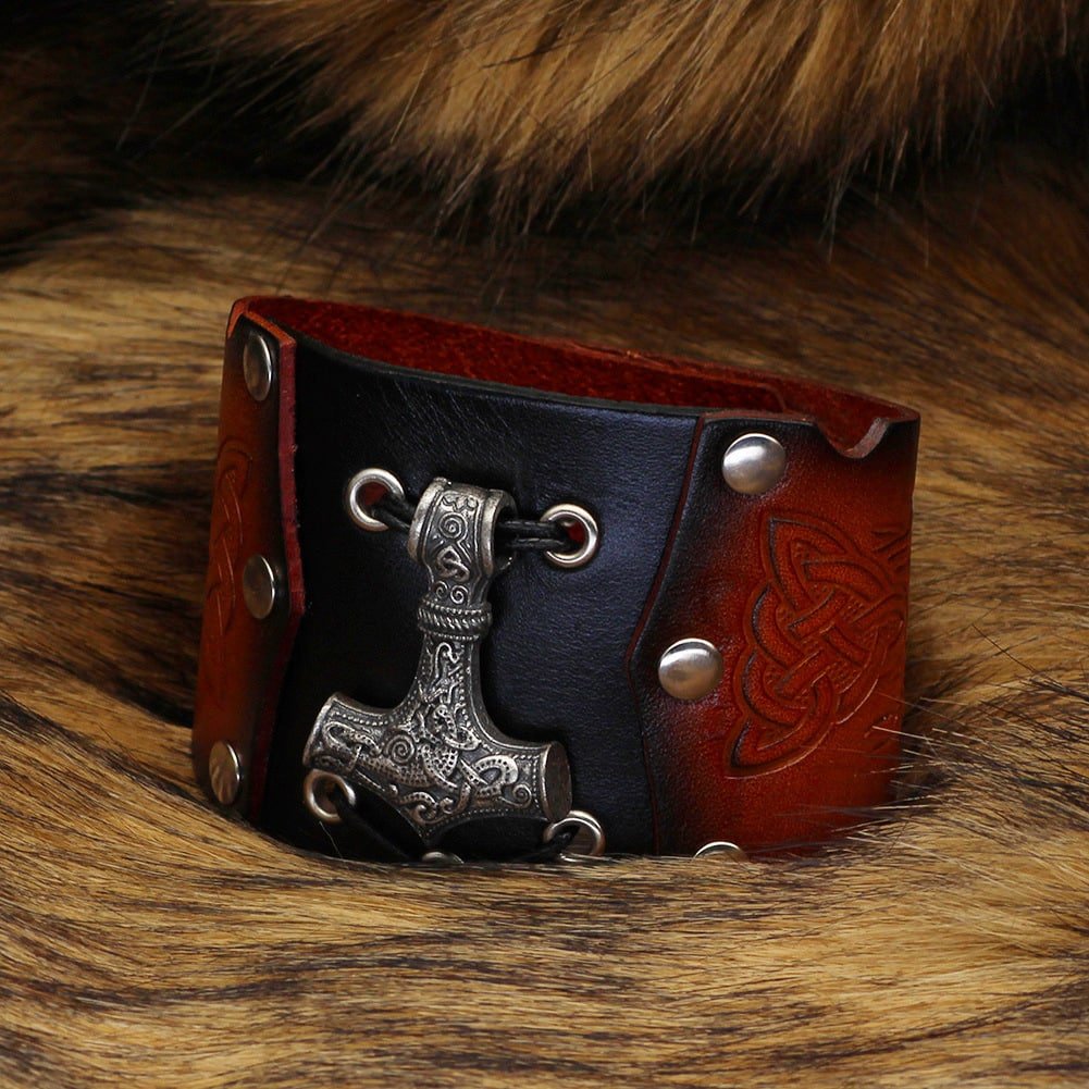 Bracelet viking en cuir noir avec fermoir