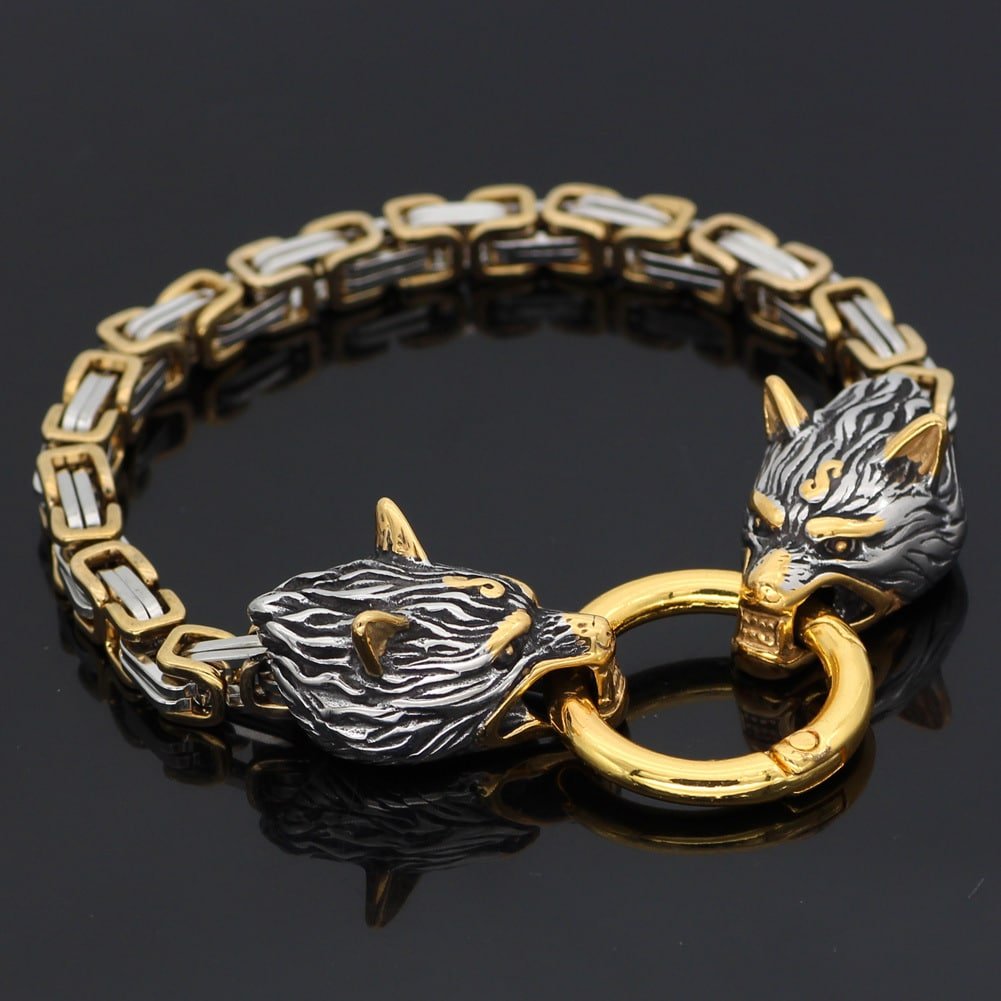 Bracelet Viking Tête de Loup en acier inoxydable