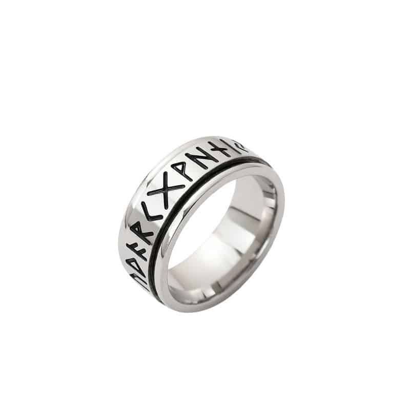 Bague viking runes en acier inoxydable argenté