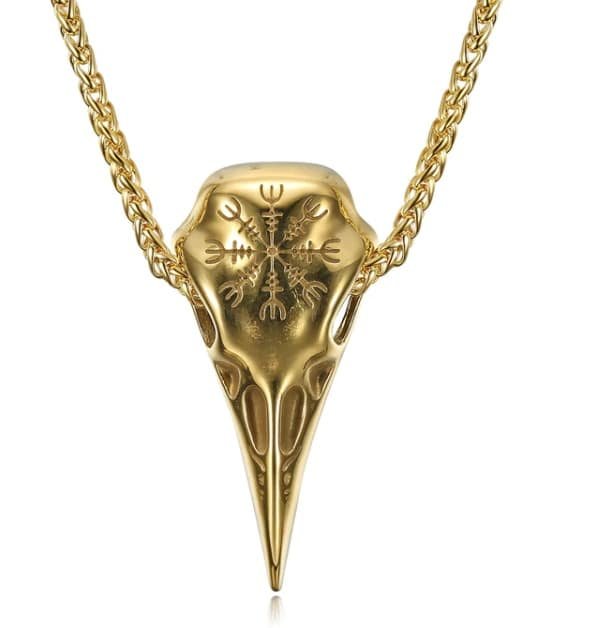 Pendentif Viking Crâne de Corbeau doré