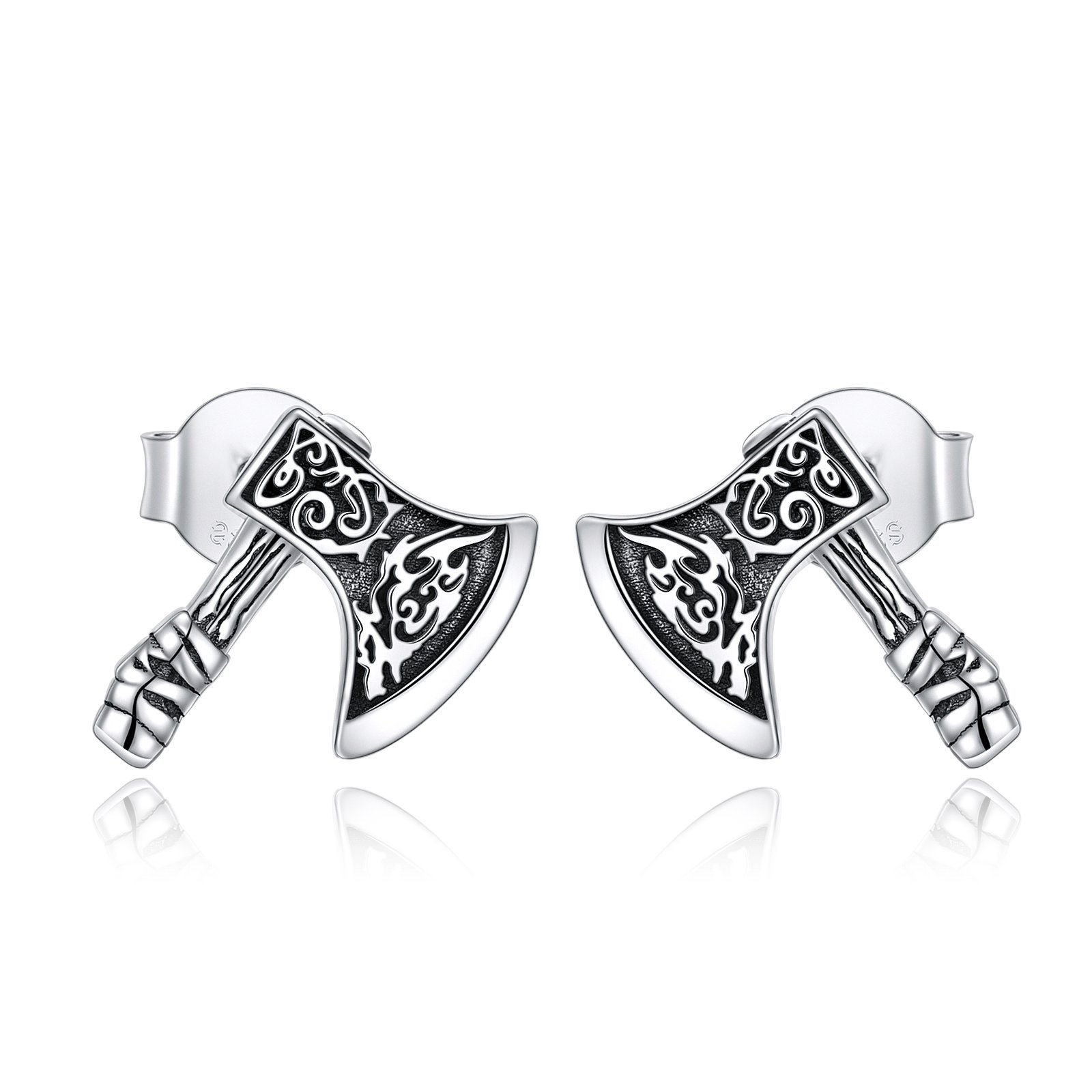 Boucles d'oreilles Viking à motif hache en argent 925 finition brillante