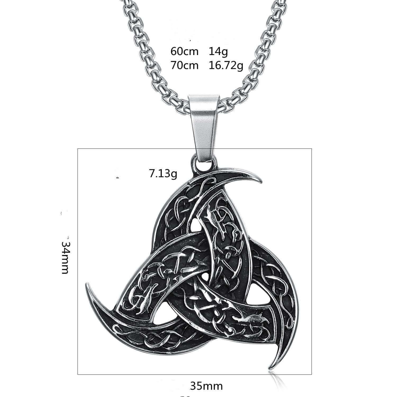 Dimension Pendentif viking en acier inoxydable avec motif triquetra