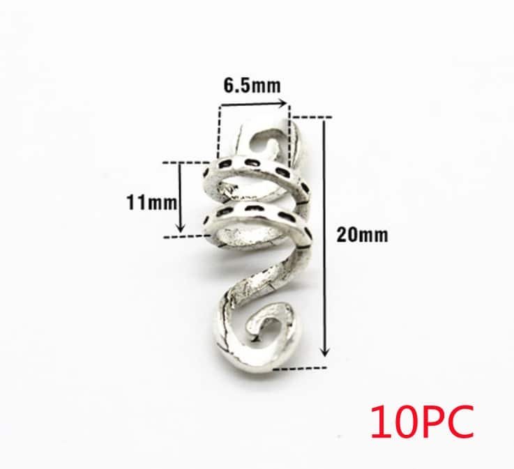 Bijoux de Cheveux Viking Spirales en Argent 10pc