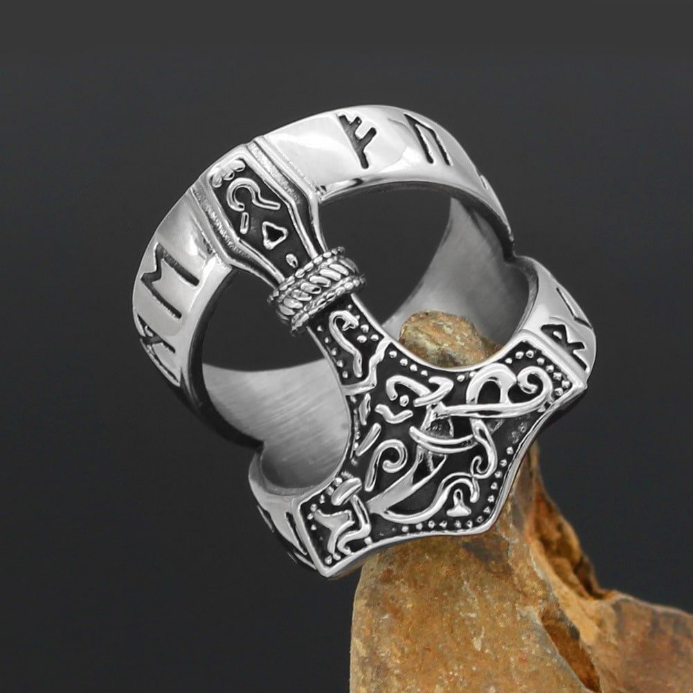 Bague Viking Marteau de Thor en Acier Inoxydable en Argent