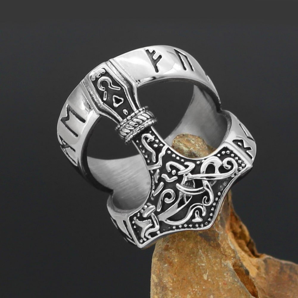 Collier Marteau De Thor Mjolnir - Acier Titane Noir - Chaîne 60cm - Style Punk