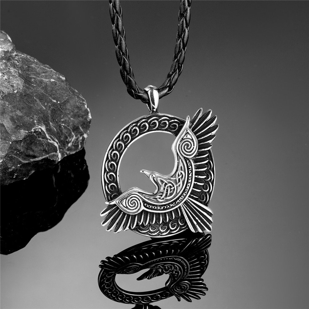 Pendentif Viking Oiseau Phénix en Acier Titane argenté