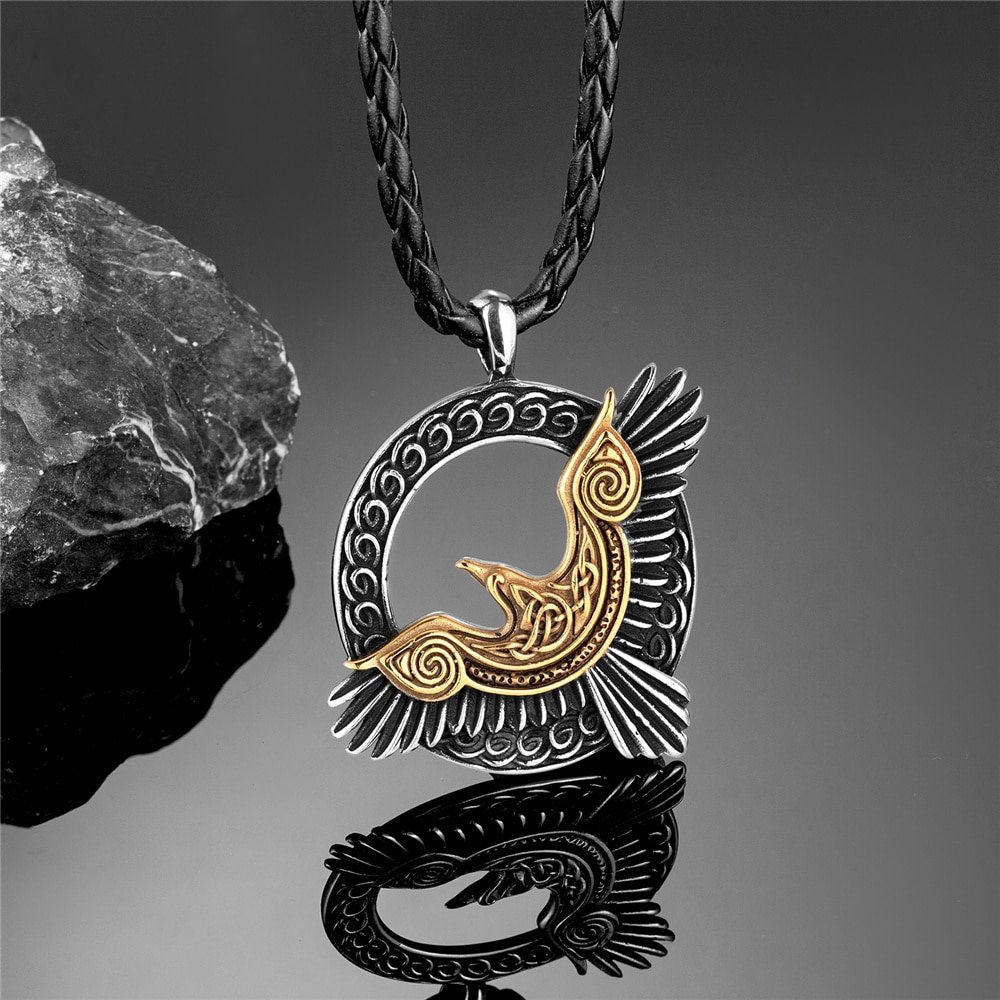 Pendentif Viking Oiseau Phénix en Acier Titane doré