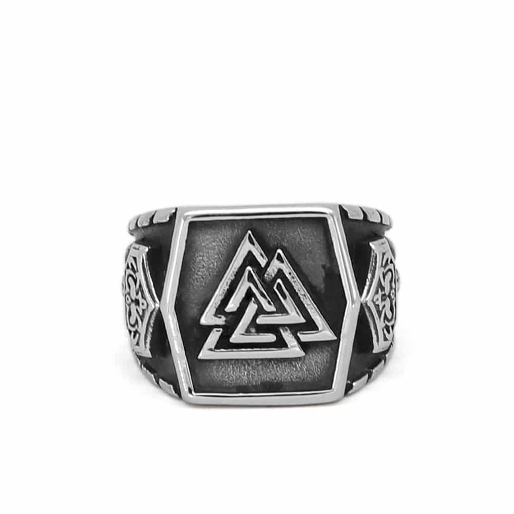 Chevalière Viking Valknut en acier vintage