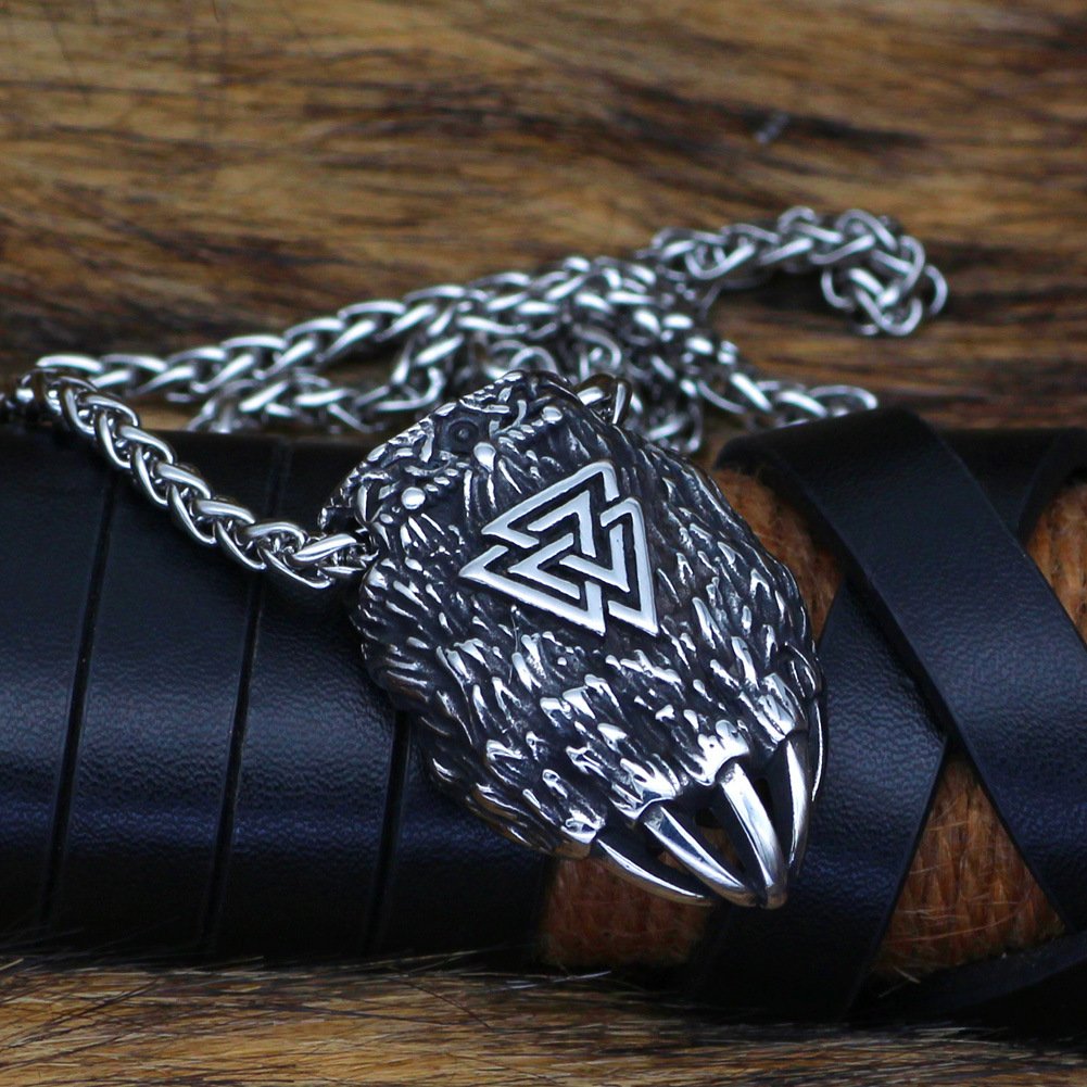 Pendentif Viking Tête de Loup et Valknut finition polie